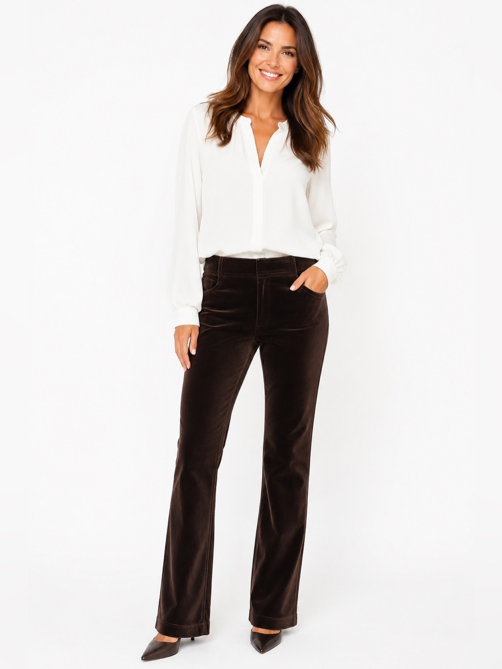 ESCADA Flared Velvet Dress Pants 42 XL 34” Brown luxury Old money trouser career